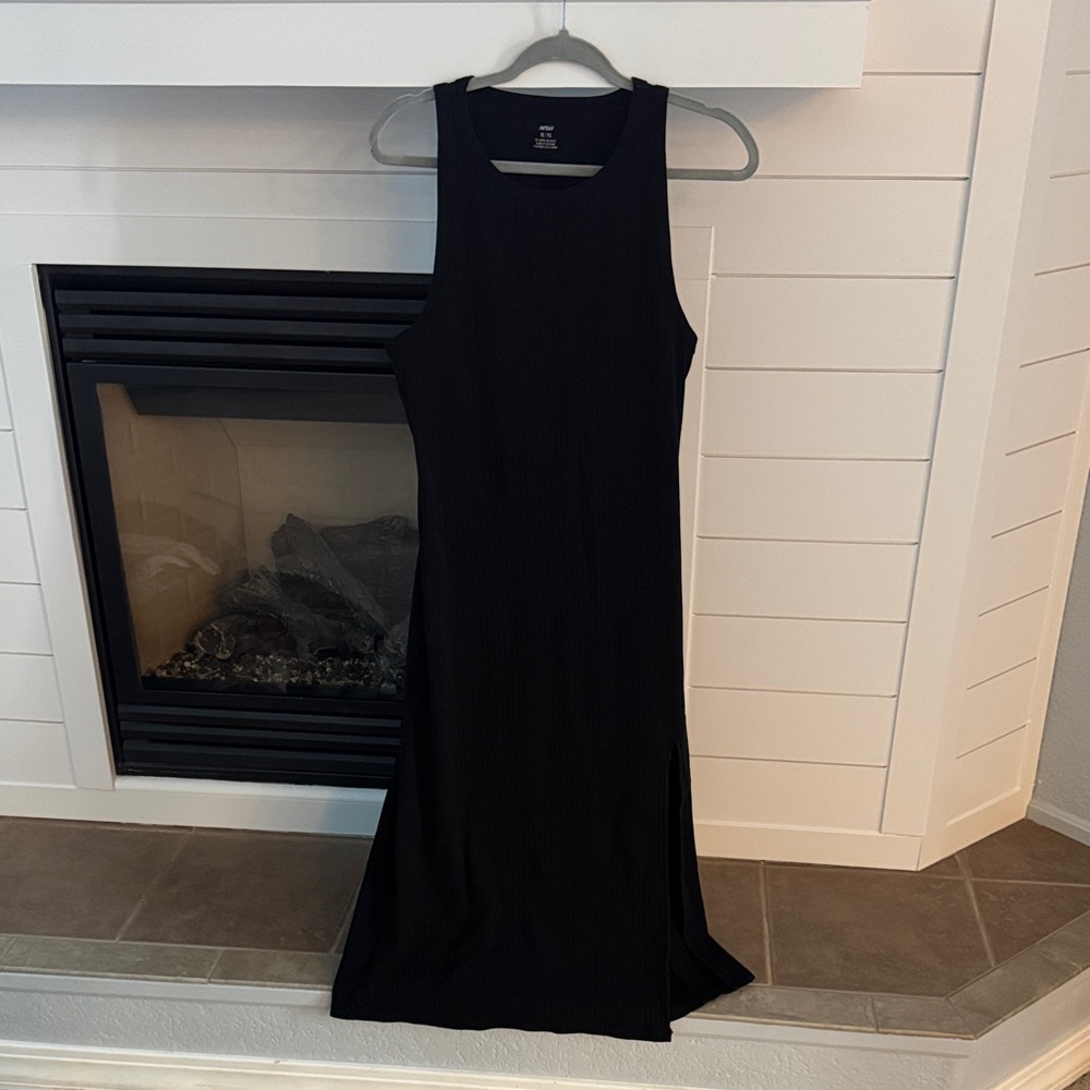 Aerie Black Sleeveless Dress with Slit and Open Back